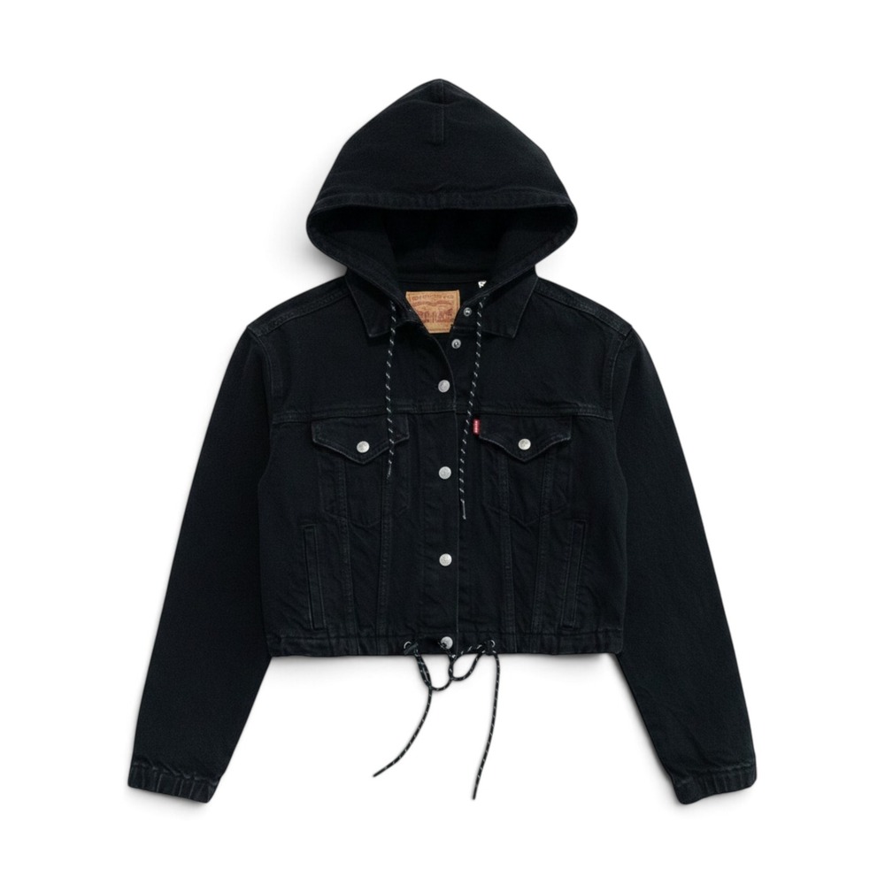 Levis Hooded Denim Jean Jacket Women S Streetwear Grunge Skater Cropped Black
